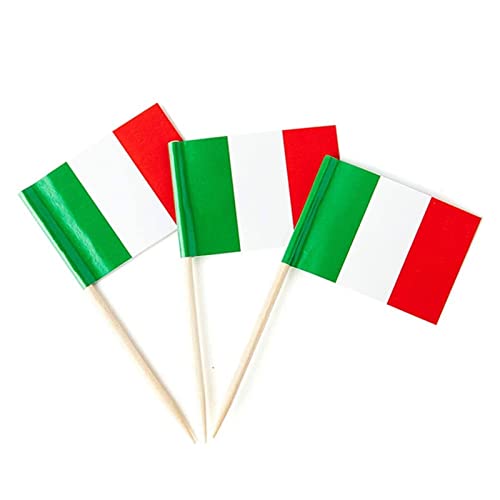 Italien Cocktail Stick Flaggen 100 Stück dekorative Zahnstocher, Cocktail Stick Flaggen, Zahnstocher Flagge für Sandwich Lebensmittel Cupcake Toppers für Obst Nationalfeiertag, Cupcake