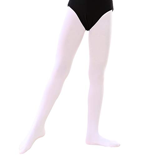 Soudittur Ballett Strumpfhose für Mädchen und Damen mit Fuß Ultra-Stretch, 1 Paar Weiß, Gr.- M (125-140 cm)