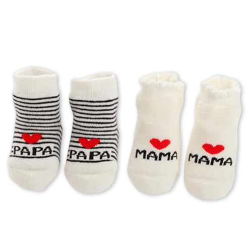 lafomukea Baby Socken 0-6 Monate 2 Paar, Baumwollsocken Süße Socken Ich liebe Mama + Ich liebe PaPa Muster, Anti Rutsch Sockens für Neugeborene