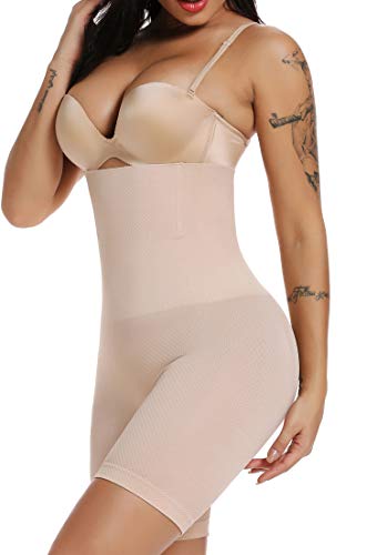 SURE YOU LIKE Damen Figurenformend Miederpants Miederhose Shapewear Bauch-Weg-Effekt Formt Sofort Body Shaper mit Bein Hohe Taille Unterwäsche Atmungsaktive Nahtlose Beige XL-XXL EU42-46