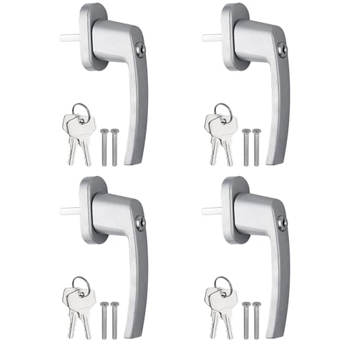 AUTOUTLET Fenstergriffe abschliessbar, 4 Stück Fenstergriff abschließbar Aluminium in Stiftlänge 35mm, Fenstersicherung Balkontürgriff kindersicherung mit Schlüsseln und Schrauben für Fenster (grau)