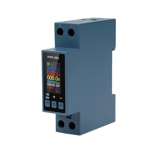 DEWIN Stromzähler Hutschiene, 8-in-1 KWS-303 Voltmeter Wattmeter Ausschalter AC Spannung Strom Leistungsmesser Energie Monitor 40A AC 230V
