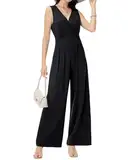 Tanmolo Damen Jumpsuit Elegant Festlich Sommer Ärmellos Overall Weites Bein Romper Mit Taschen Kurz Schwarz, XL