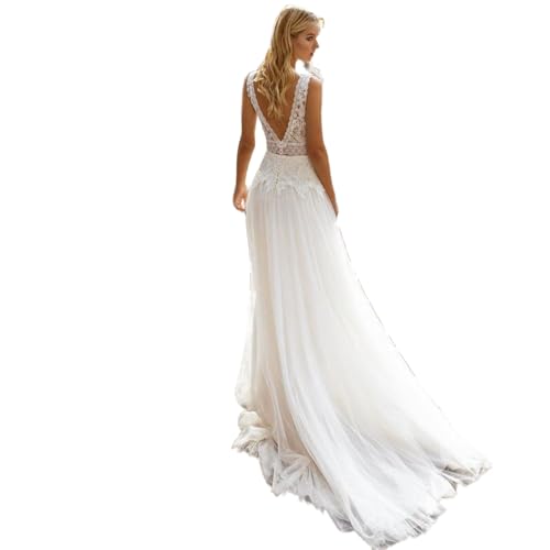 A Line Boho Frauen Hochzeitskleider Applikationen Tüll V-Ausschnitt Brautkleider Formal Prinzessin Standesamt Brautmode Brautkleider