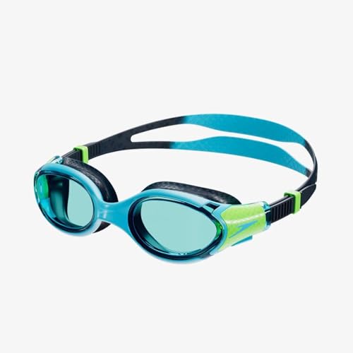Speedo Unisex Kinder Biofuse 2.0 Schwimmbrille | Patentierte einfache Anpassung | Anti-Beschlag | Wasserdicht | Verbesserter Komfort Schwimmbrille, Hypersonic Blue/Lumo Green, Einheitsgröße