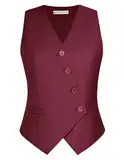 Belle Poque Rote Westen für Damen Elegante V-Ausschnitt Ärmellose Formelle Business Westen Weinrot L