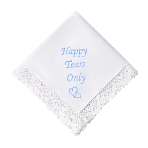 HOULIFE Hochzeitstaschentuch aus bestickter Spitze 60s Baumwolle weiße Taschentücher personalisiertes Stickerei-Taschentuch für Braut Bräutigam Hochzeitstag Geschenk 32 x 32 cm
