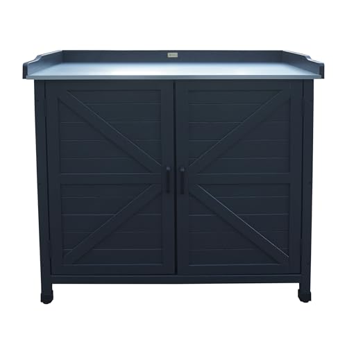 HABAU Gartenschrank mit Arbeitsplatte aus FSC-Massivholz – anthrazit, wetterfest & styroporfrei verpackt - Outdoor Schrank für Balkon, Garten und Terrasse (Roger)