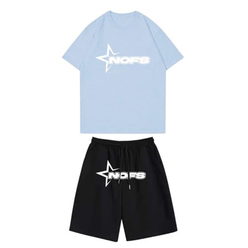 NOFS Short Set Herren,NOFS Jogger Herren Trainingsanzug,NOFS Tracksuit NOFS T-Shirt für Herren,Y2K 2-teiliges Set mit T-Shirt und Kurze Hose,Unisex Anzug NOFS Short