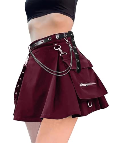Goth Kurze Hose mit Rock Gothic Rock Kurz Rave Outfit Damen Minirock mit Gürtel Sexy Cosplay Gothic Kleidung Damen Mini Rock Sommer Party Club Festival Outfit Goth Clothes