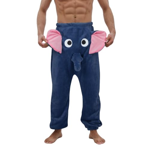 Pyjama Hose für Herren Elefanten Hose mit Rüssel Männer Lustig Locker Pyjamahose Elefantenrüssel Pyjama Lang Elefanten Hosen Flanell Elefantenhosen Bequem Schlafanzughose Loungwear