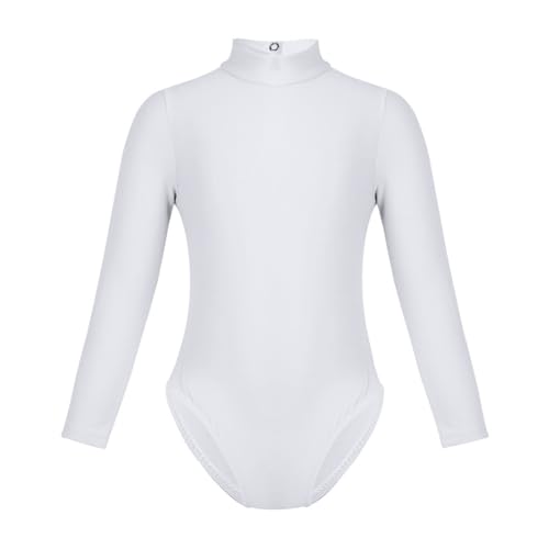 Miutii Mädchen Ballettanzug Langarm Body Overall Stehkragen Turnanzug Gymnastik Leotard Turnbody Trikotanzug Yoga Gym Fitness Sportbody Weiß 146-152