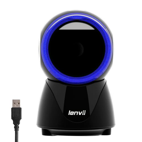 LENVII Desktop Freisprech Barcode Scanner,Omnidirektionaler QR Code lesegerät 1D/2D/QR Code Scanner Kabelgebunden USB Barcodescanner für Windows Mac OS Linux PC