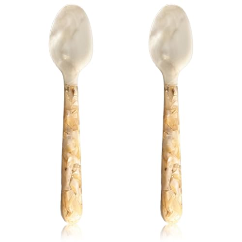 IKOPFLN 2 STK Handgemachte Kaviarlöffel aus Perlmutt, MOP Kaviarlöffel mit Rundem Griff für Kaviar und Eier, Kaffeefarbener Muschelgriff, Ideal für Salz, Gewürze und Dekoration