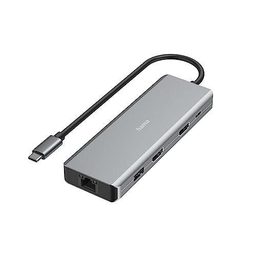 Hama USB-Hub 9 Ports (4x USB-A, 1x USB-C Daten, 1x USB-C Power, 2x HDMI, 1x LAN/Ethernet, Ultra-HD 4K, bis zu 5 Gbit/s, MST für mehrere Bildschirme, Thunderbold, Power Delivery) Aluminium
