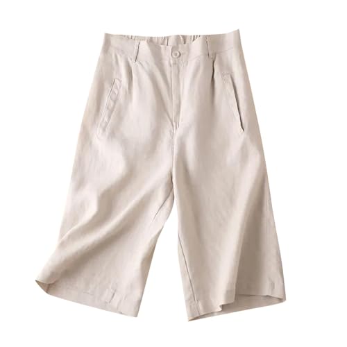 Herren Cargo Shorts Kurze Hose lässig, Sommer, weites Bein, elastische Taille, Taschen Unterhose(Beige,XXL)