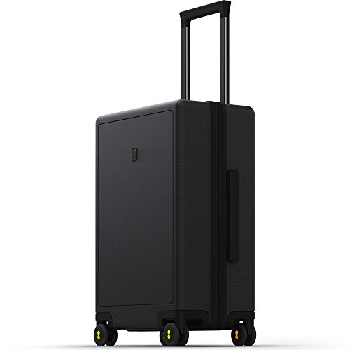 LEVEL8 Koffer Trolley Handgepäck mit TSA,8 Spinner Rollen,100% PC Rollkoffer Reisekoffer Hartschalen,Micro-Diamond Textured Design Reise Business (54.5cm, 40L,Schwarz)