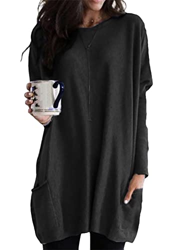 Yming Frauen O Hals Pullover Langarm Pullover Übergröße Sweatshirts Schwarz 3XL