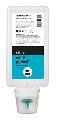 rath's multi protect - 1 Liter- unparfümietre Hautschutzlotion - schützt vor Verschmutzung durch Öl, Fett oder wässrigem Schmutz - und unter Handschuhen
