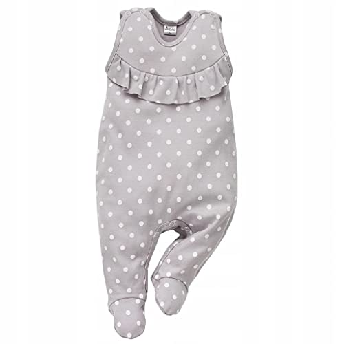 Pinokio - Einhorn Kollektion - Baby Mädchen Strampler 100% Baumwolle, grau mit Punkten in weiß, Allover Bedruckt. Strampelanzug/Schlafanzug ärmellos (62)