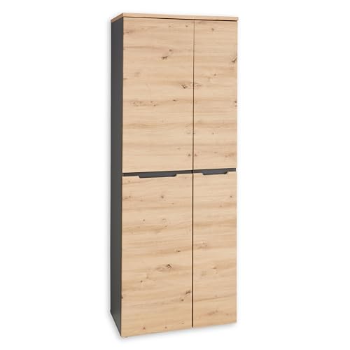 5035GH01 Büroschrank Memphis Kommode Hochschrank Aktenschrank Graphit/Artisan Eiche Nb. ca. 75 x 197 x 38 cm