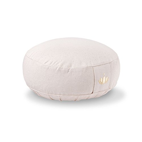 Lotuscrafts® Meditationskissen mit 10 cm Sitzhöhe, extra niedrig, Yoga Kissen mit Dinkelfüllung, Yogakissen Rund, Bodenkissen Rund, Yogakissen Meditationskissen, Bezug waschbar, GOTS Zertifiziert