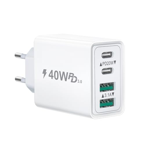 USB C Ladegerät, 40W 4-Port Stecker USB Mehrfach Ladegerät mit USB-C und USB-A, Schnellladegerät Adapter USB C Netzteil Ladestecker für iPhone 16 15 Pro Max 14 13 12 11, iPad, Samsung, Handy Charger