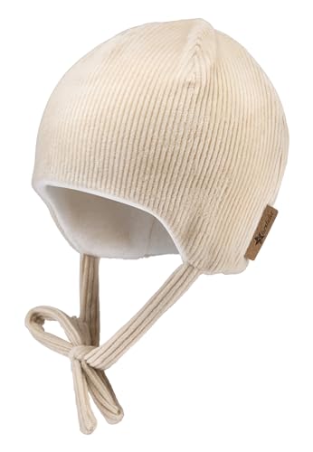 Sterntaler Beanie in Cord Optik Unisex - Baby und Kinder Mütze mit Ohrenklappen - gefüttert mit Baumwollfleece - Natur, 43