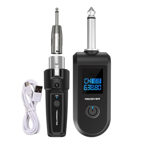 Wireless Mikrofon -Audio -Sender und Empfängersystem, Sender und Empfänger,10 Kanäle Wireless Adapter für dynamisches Mikrofon - Plug-on-Sender und Empfänger für Gitarrenbass-Elektroinstrumente