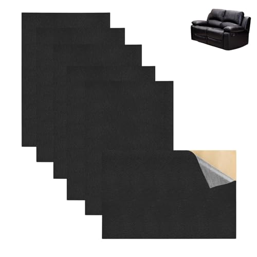 6 Stück Kunstleder Selbstklebend – Leder Reparatur Set Schwarz, 20x30 cm, Lederreparaturset Schwarz für Sofas, Autositze& Taschen – Kunstleder Reparieren, Flicken Selbstklebend Stoff