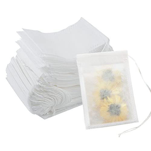 100 Stück Teebeutel, 9x7cm Leere Filterbeutel Tee Teefilter für losen tee mit Kordelzug Feine Teefilter Taschen für Lose Gewürze Teekanne Kräuterpulver Kaffee(Weiß)