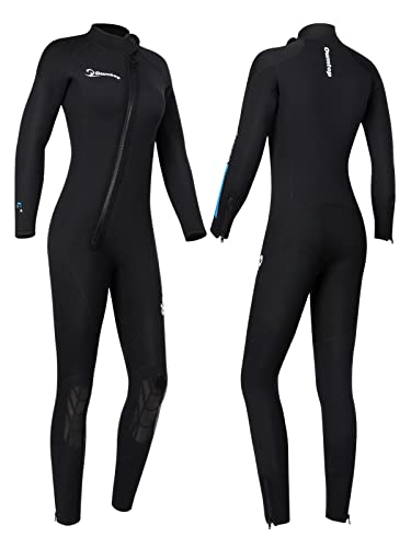 Owntop 5mm Neoprenanzug für Damen– Neopren Tauchanzüge Langarm Stretch Tauchhaut, Einteilig Frontreißverschluss UPF50+ Thermisch Badebekleidung für Tauchen Surfen Schwimmen Schnorcheln, Schwarz XXL