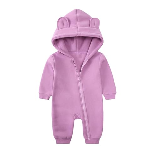 Alunsito Säugling Baby Mädchen Junge Kapuzenpullover Einfarbig Langarm Zipper Hoodie Strampler Bodysuit Unisex Herbst Winter Outfits 59 Lila 0-3 Monate