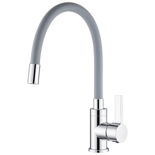 Retoo Flexibler Wasserhahn 360° mit Soft Touch Schlauch, Flexible Küchenarmatur, Spültischarmatur, biegsamer Wasserhahn für die Küche, hoher Auslauf, Mischbatterie Küche Hochdruck Edelstahl