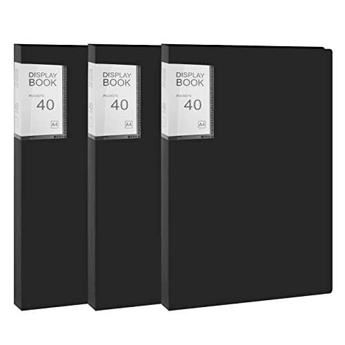 Sichtbuch A4 Präsentationsmappe Präsentationsbuch mit 40 Transparente Hüllen Schutz für Kunst, Berichtsblätter, Briefe, Portfolios für Schule Büro Unternehmen Schwarz 3 Stück