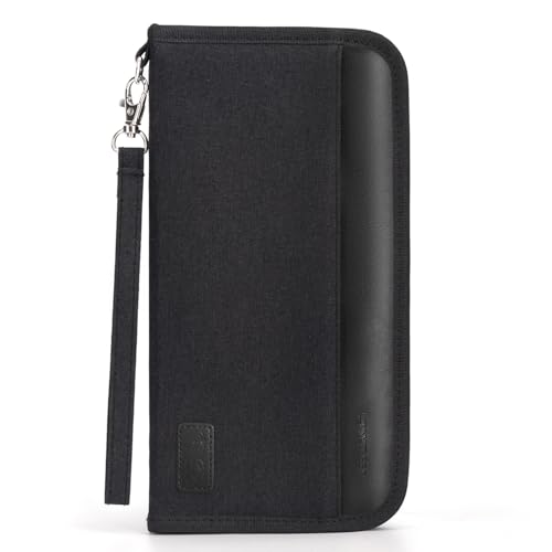 Looxmeer Reisepass Tasche Familie Reisepasshülle mit RFID-Blocker, Wasserdicht Reiseorganizer, Travel Organizer Damen Herren für Reisedokumente kreditkarten Tickets Ausweis, Ganz Schwarz