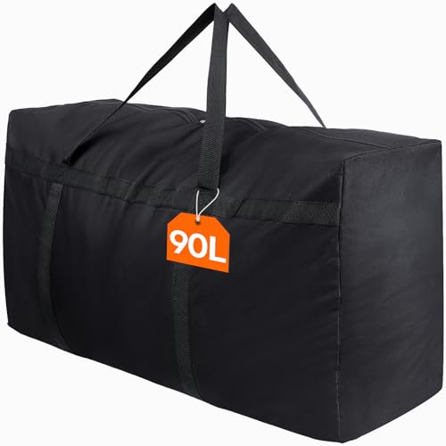 Lifewit 90L Große Aufbewahrungstasche, 600D Oxford Aufbewahrungstasche Heavy Duty Tragetasche mit verstärkten Griffen, Reisetasche, Umzugstasche, Schwarz,80 x 25 x 45CM