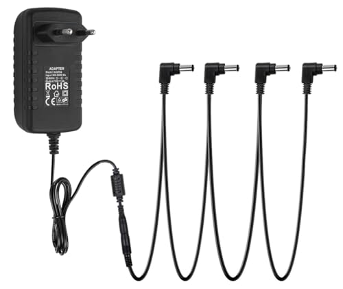 STRICH SPA-10 Gitarren Pedal Netzteil (1000mA - 1A) AC 9V, kompatibel für Gitarren Pedale Bass Effektpedalboard (Tip Negativ), 4 Wege Daisy Chain Kabel