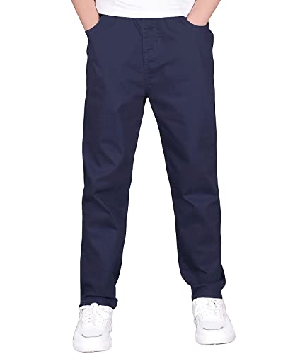 CAMLAKEE Jungen Chino Hose Kinder Jungs Straight Fit Chinohose mit Elastischem Bund Navy DE: 152-158 (Herstellergröße 150)
