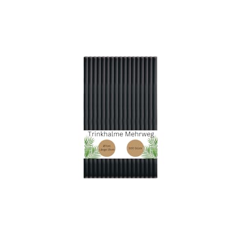 DeinPack 500 Mehrweg-Trinkhalme aus Kunststoff - Ø7mm Länge 150mm - Nachhaltig & Wiederverwendbar - Ideal für Cocktails & Drinks - schwarze Strohhalme in Premium PP-Qualität