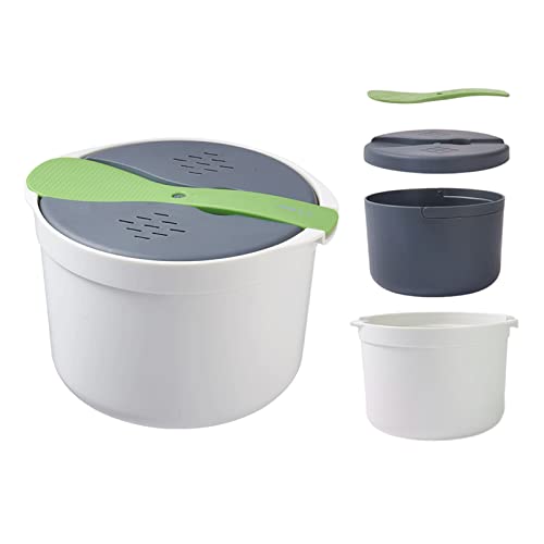 KLOP256 Mikrowellen Reiskocher, 2L Mikrowellen Dampfgarer für Mikrowelle Reis, PP in Lebensmittelqualität Microwave Rice Cooker, Sieb und Dampftopf Set (Grün)