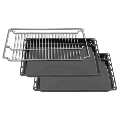 ICQN 465 x 370 x 30 doppelt Set mit Gitter, Passend für Bosch Neff Constructa, 2er Emaillierte Fettpfanne für Backofen, Kratzfest & Rosfrei, 46,5 x 37 x 3 und 6 cm
