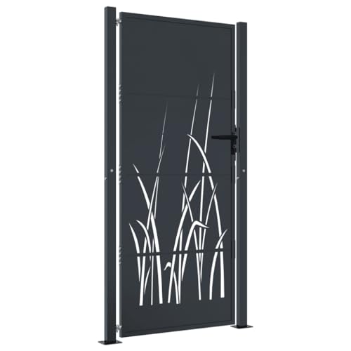 Utiny Gartentor Anthrazit 105x180 cm Stahl Gras-Design Garten Terrasse Tor Abschließbar Hoftor Eingangstor