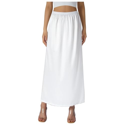 Generisch 2025 Damen Halbunterrock aus weichem Satin, Halbunterrock aus Spitze, Langer Unterrock für unter Kleider Skater Sommer (White, XXL)