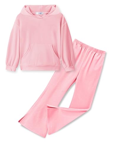 Arshiner Mädchen Bekleidungssets Freizeit Kinder Hoodie mit Schlaghose Set Einfarbige Trainingsanzug Herbst Winter Mode Zweiteilig für Mädchen 11-12 Jahre