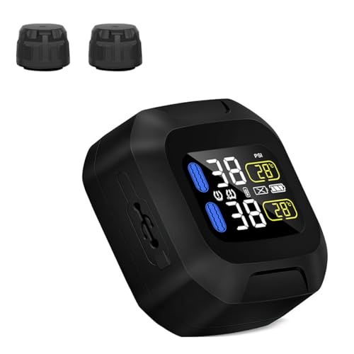 OBEST Motorrad TPMS Reifendruckkontrollsystem Reifendruck Kabellos Reifendruckmesser USB Power LCD Display mit 2 Externen Sensor