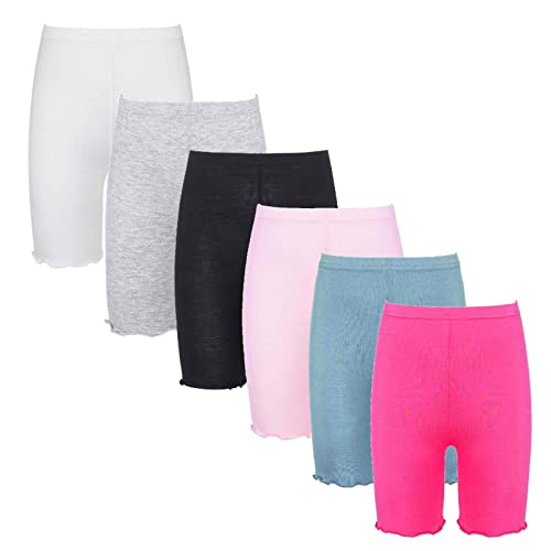 dPois Mädchen 6er Set Leggings Kurz Baumwolle Shorts Radlerhose Boyshort Höschen Fahrradhose mit Rüschen Saum Kinder Sport Radfahren Kurze Hose Typ C 98-104/3-4 Jahre
