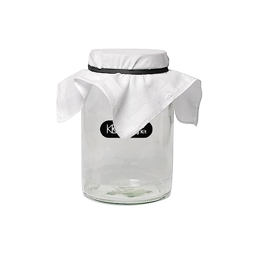 Kombucha Fermentierglas Set mit 1,7l Gärglas, Schraubdeckel, Gummiband und Tuch aus Baumwolle zum verschließen, ideal zum fermentieren von 1,2l Kombucha, Fermentiergläser, Kombucha Starter Set