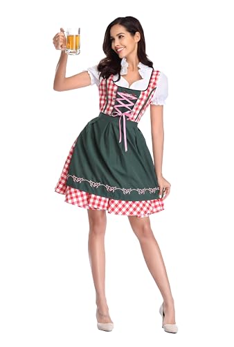 thematys Damen Dirndl Midi Trachtenkleid inkl. Trachtenrock, Dirndlbluse & Dirndlschürze - Bayerisches Dirndl für Oktoberfest & Trachtenmode - 5 Größen für Frauen & Jugendliche Olive (Style001, L)