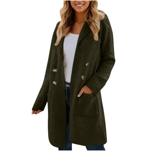 KDEIHT Wollmantel Damen Winter Wintermantel Lange Wolljacke Warme Mantel Elegant Winterjacke mit Reverskragen Jacke Wolle Trenchcoat Doppelreihig Hemdjacke Freizeit Winterparka Langarm Outdoorjacke